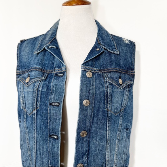 SOLD-Rag & Bone Distressed Denim Sleeveless Jean Vest, Jean Jacket - Picture 8 of 12